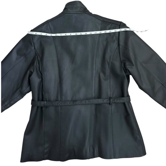 Vintage KC Collections Black Leather Jacket Women XL Belted Zip Front Moto - Picture 5 of 13